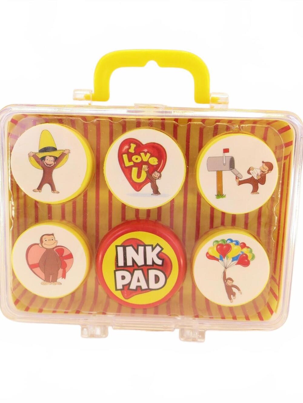 Vintage Curious George Rubber Stamp Set in Case 2005 Back Pack Books Movie Promo